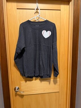 Dark Gray Long-Sleeve Top with Baseball Heart Patch